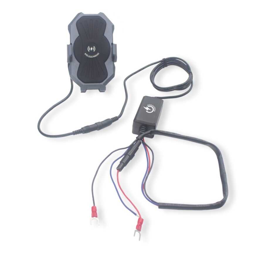 Metal Inductive Phone Mount Quick Disconnect 63" Power Cable. Terminal with fuse to connector plug
