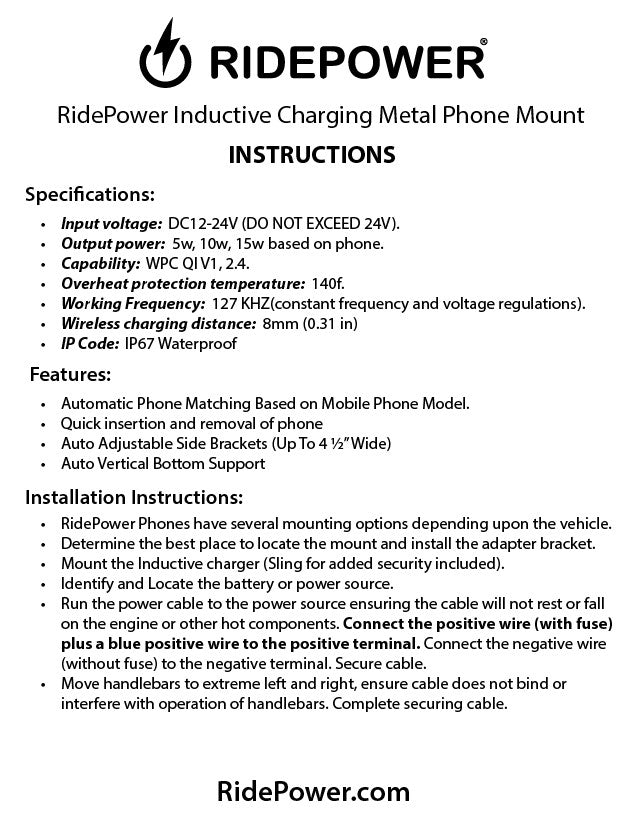 Metal Inductive Charging Phone Mount, Vibration Damping, IP67