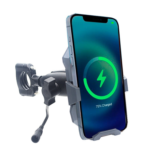 Metal Inductive Charging Phone Mount with an 1 1/2" handlebar adapter, Quick Disconnect Power Cable, Vibration Damping