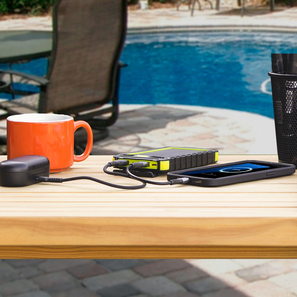 Portable 10K mAh Power Bank with LED Light, Solar Panel and 2 USB Charging Ports