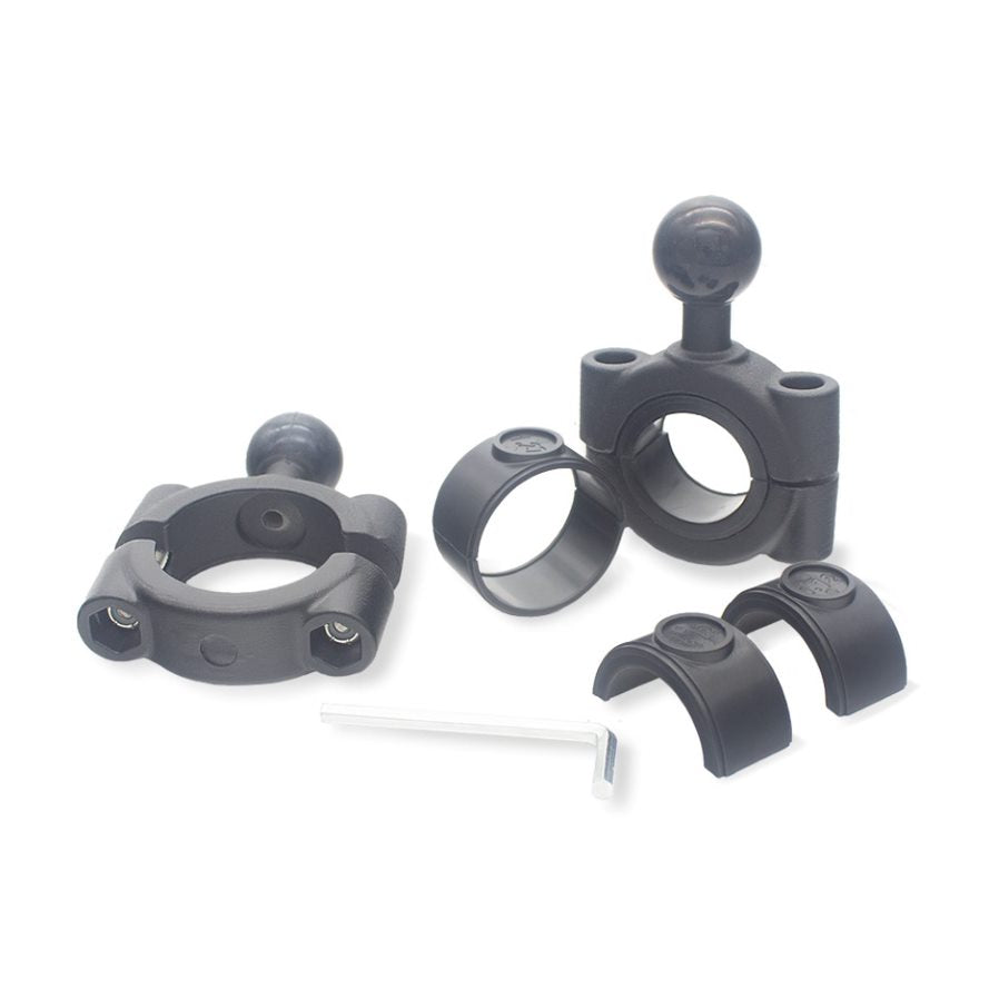 With articulating ball mounting technology and a 1" ball diameter, your phone is securely attached to handlebars up to 1 1/2" in diameter. Adapters included to mount to 1 1/8" and 1 1/4" handlebars.