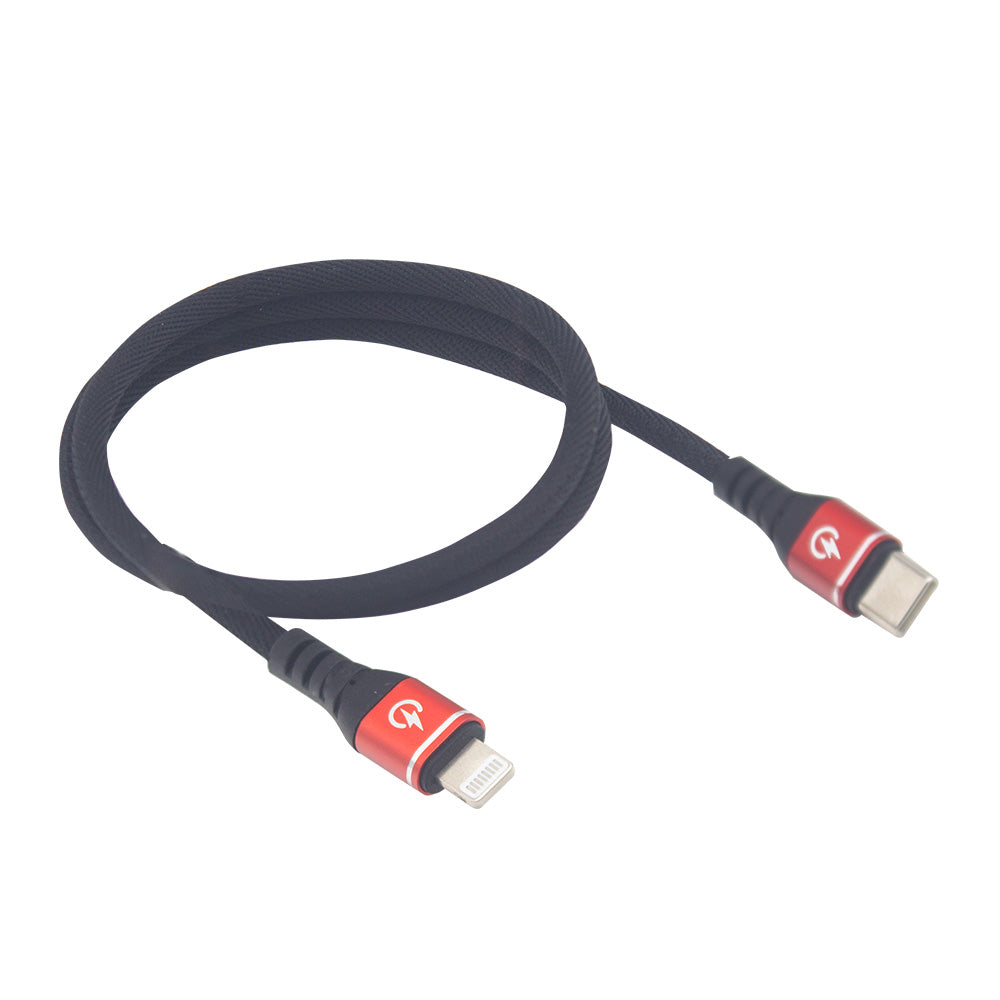 A 24-inch phone charging data cable with a male USBC connector and a male Lightning connector