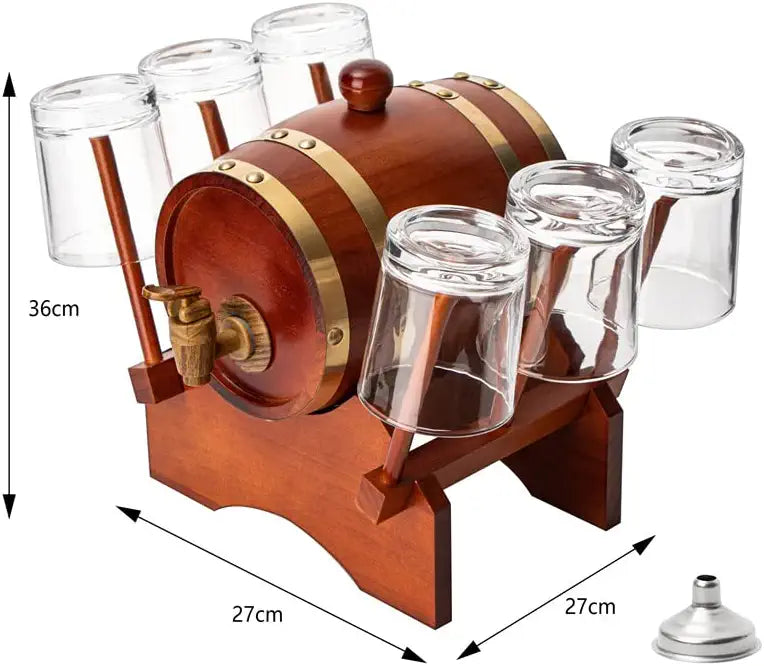 Barrel Decanter with 6 Whiskey Glasses by The Wine Savant - 1000 mL Mahogany Wood Old Fashioned Classic Whiskey Decanter Set, Gifts for Him, Father's Day, Gift Ideas by The Wine Savant