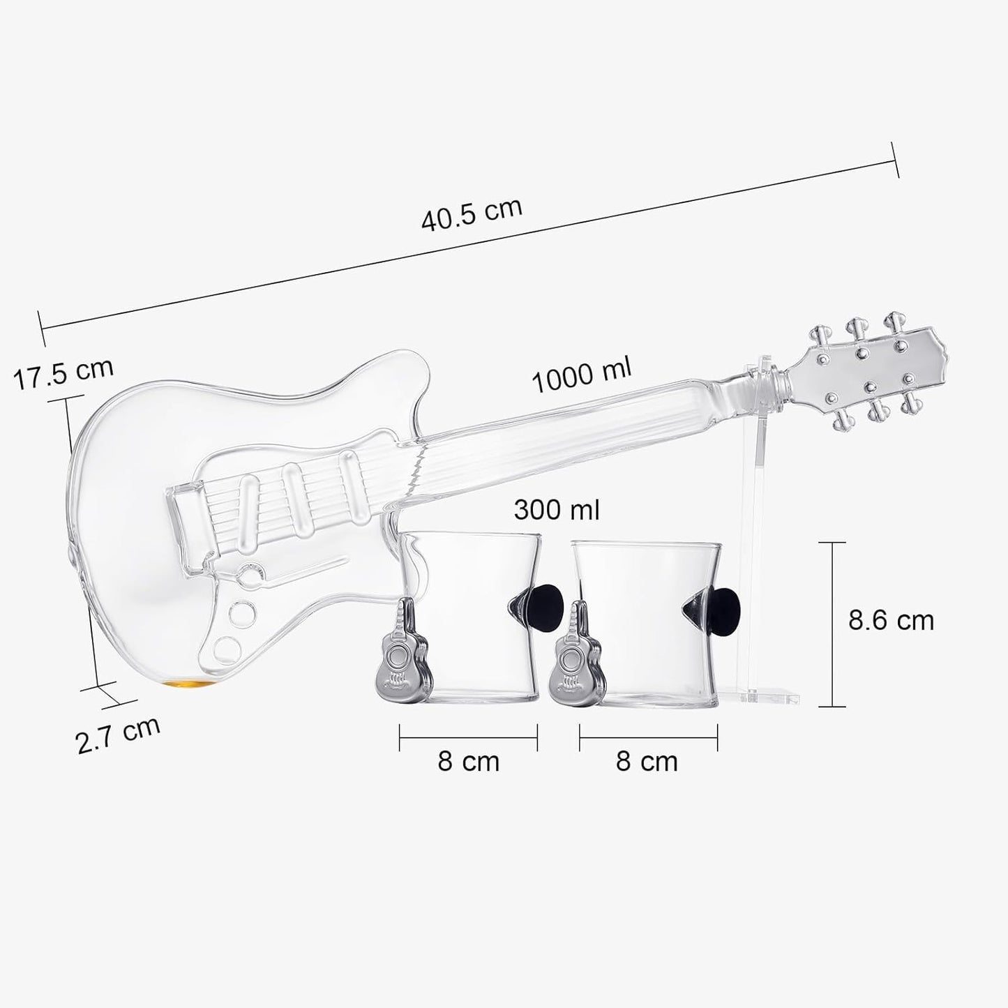 Electric Guitar Whiskey & Wine Decanter with 2 Pick Whiskey Glasses, Acrylic Stand & Case - 34 OZ Glass 16" L for Whiskey Music Lover & Rock N Roll Gifts Musician Music Lovers, Guitar Loves Gifts by The Wine Savant