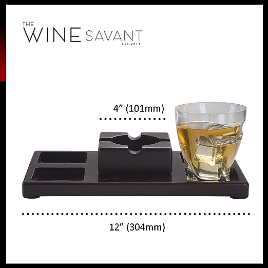 The Wine Savant Cigar Glasses Tray & Ash Tray, 4 Whiskey Cigar Glasses Slot to Hold Cigar, Whiskey Glass Gift Set, Cigar Rest, Accessory Set Gift for Dad, Men Home Office Decor Gifts, Man Cave by The Wine Savant