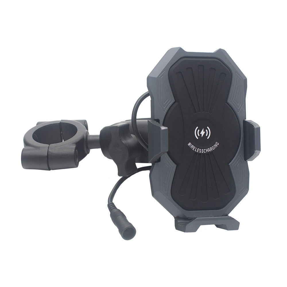 Metal Inductive Charging Phone Mount with 1 1/2" handlebar bracket adapter, Quick Disconnect Power Cable, Vibration Damping