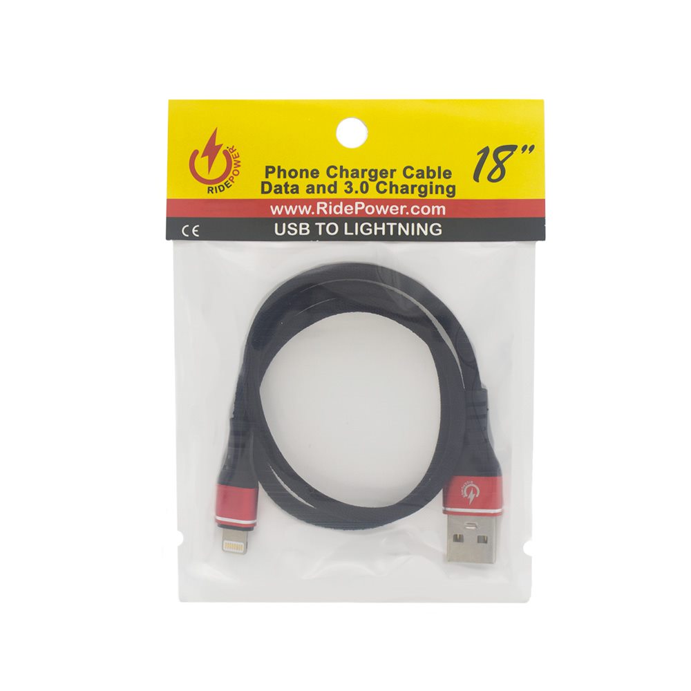 18" Phone Charging Cable Male USB to Male Lightning 3.0