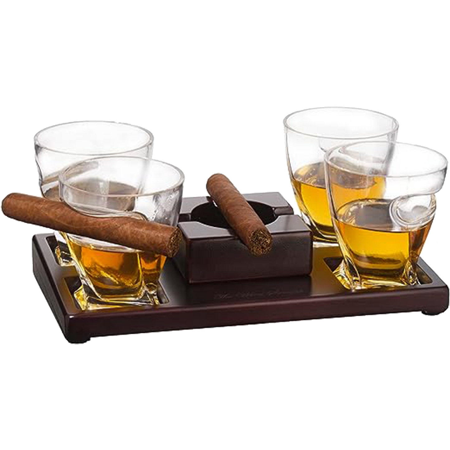 The Wine Savant Cigar Glasses Tray & Ash Tray, 4 Whiskey Cigar Glasses Slot to Hold Cigar, Whiskey Glass Gift Set, Cigar Rest, Accessory Set Gift for Dad, Men Home Office Decor Gifts, Man Cave by The Wine Savant