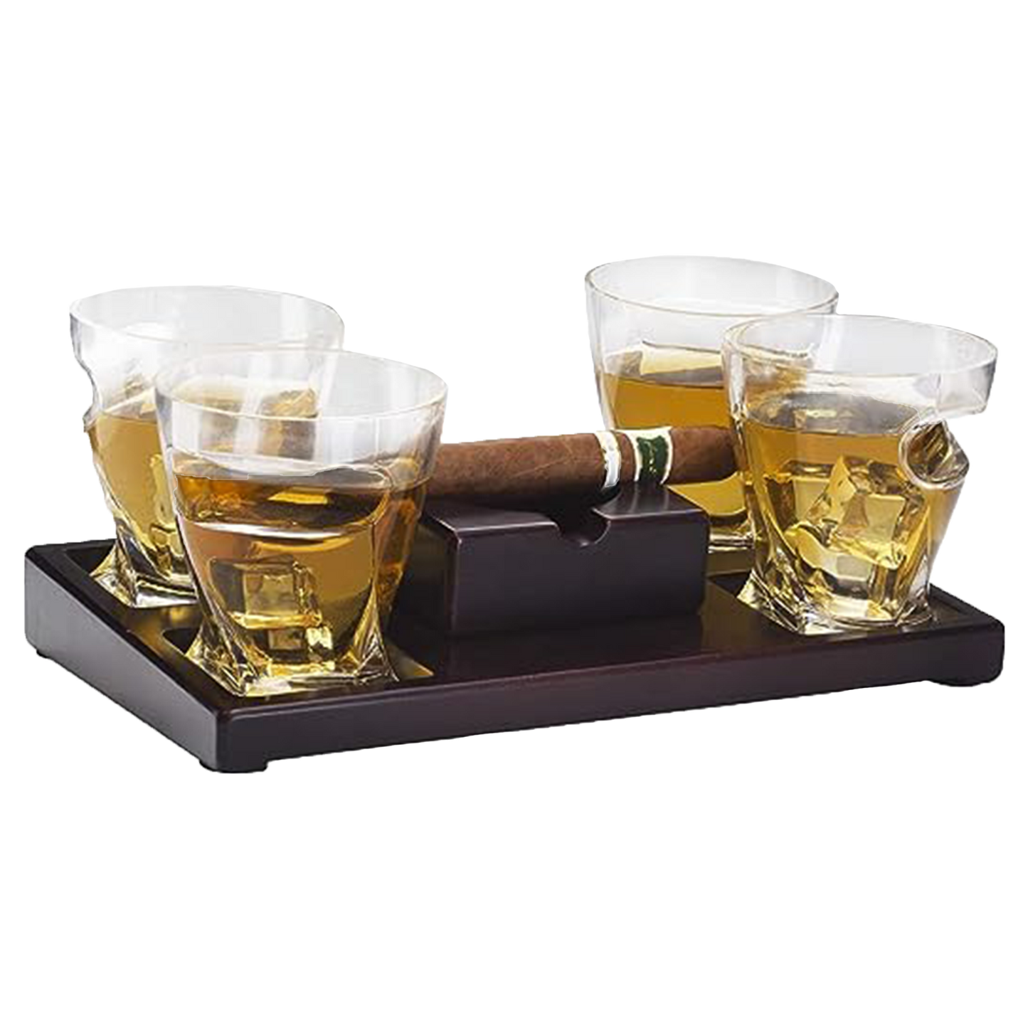 The Wine Savant Cigar Glasses Tray & Ash Tray, 4 Whiskey Cigar Glasses Slot to Hold Cigar, Whiskey Glass Gift Set, Cigar Rest, Accessory Set Gift for Dad, Men Home Office Decor Gifts, Man Cave by The Wine Savant