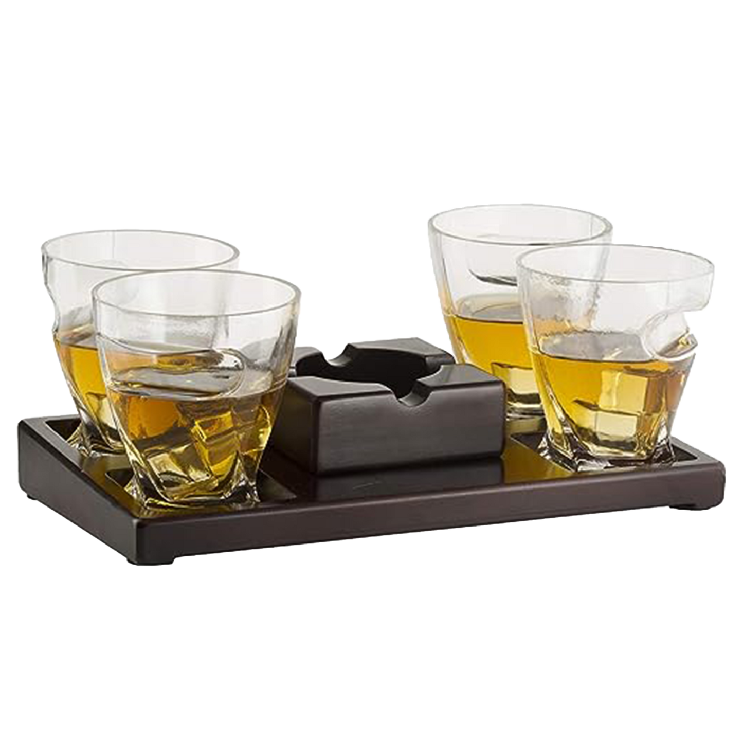 The Wine Savant Cigar Glasses Tray & Ash Tray, 4 Whiskey Cigar Glasses Slot to Hold Cigar, Whiskey Glass Gift Set, Cigar Rest, Accessory Set Gift for Dad, Men Home Office Decor Gifts, Man Cave by The Wine Savant