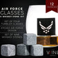 Airforce Whiskey Decanter Set with 4 Liquor Glasses Air Force Whisky Decanter & Glass Set with Wood Base & 9 Whiskey Stones - US Airforce Gifts for Men - Globe Bourbon & Scotch Gifts for Dad by The Wine Savant