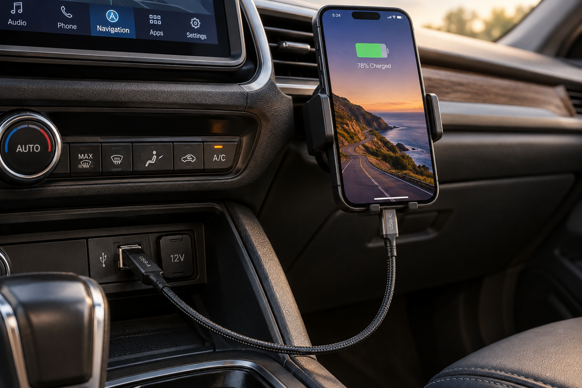 7 inch USB‑A to USB‑C Reinforced Phone Charging & Data Cable – Outdoor/Powersports Rated
