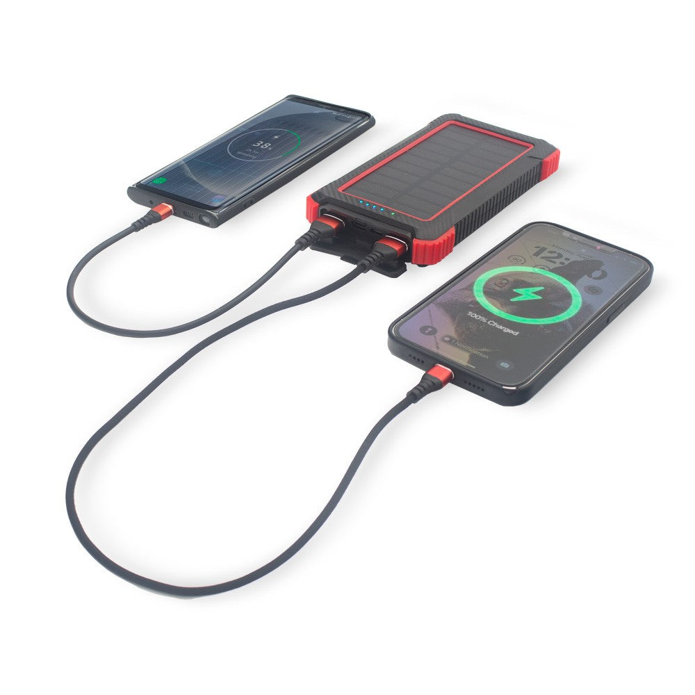 Portable 10K mAh Power Bank with Wireless Charging, LED Light, Backup Solar Panel and 2 USB + USBC Charging Ports