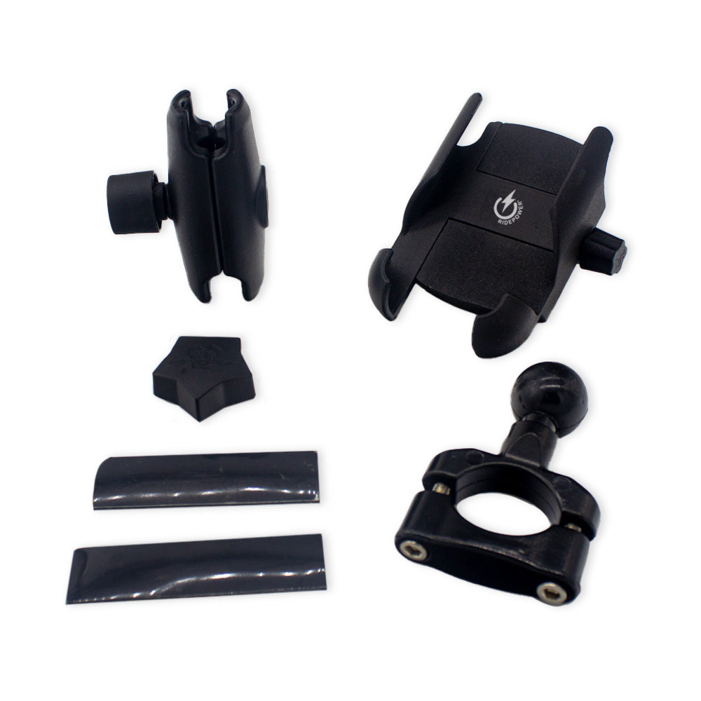 All Metal Phone mount with articulating ball mounting Technology and Security Union Hold devices up to 31/4" wide and 7/16" thick