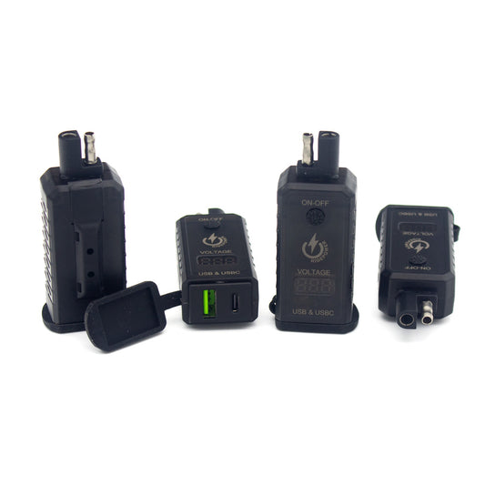 SAE to USBC & USB power Adapter with Switched on off Digital Voltage Display