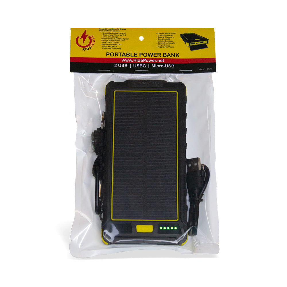 Portable 10K mAh Power Bank with LED Light, Solar Panel and 2 USB Charging Ports