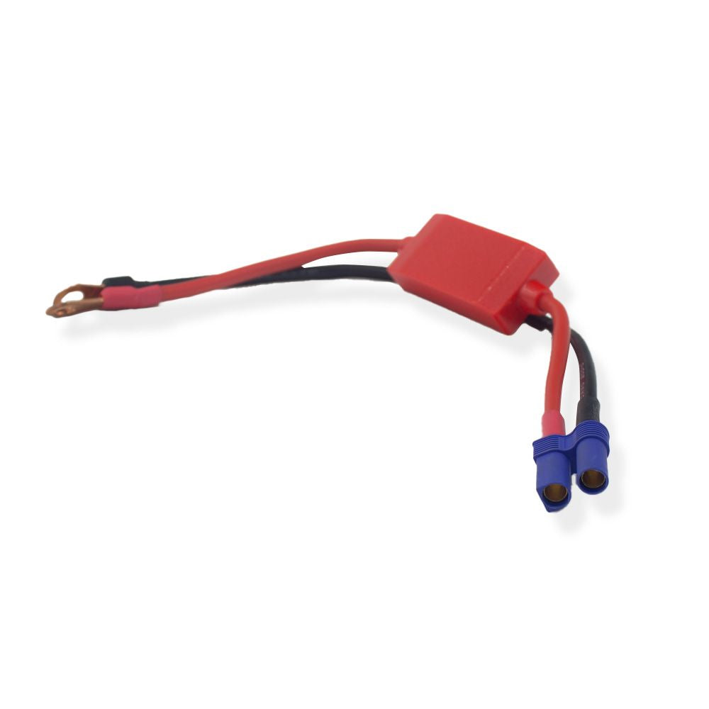 This 12" Battery Jump Start Connector Cable provides a safe and quick solution for jump starting your vehicle with a Power Bank (sold separately). Featuring ring terminal connections and a customized plug,
